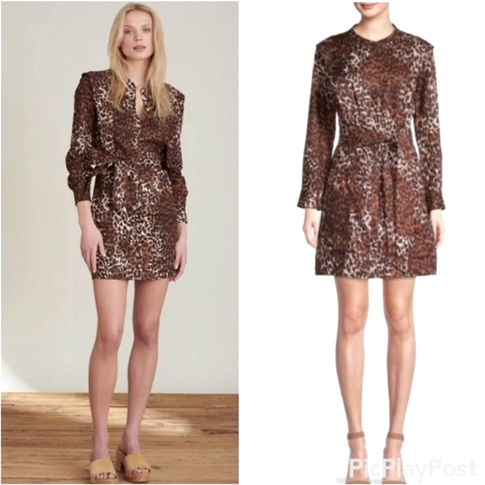 Veronica Beard Linen Hanneli Leopard Mini Dress- Rated A